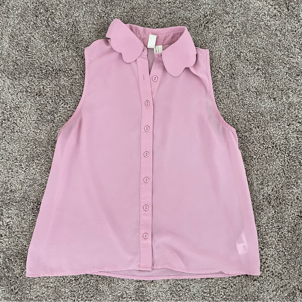 Scallop Collar Pink Blouse